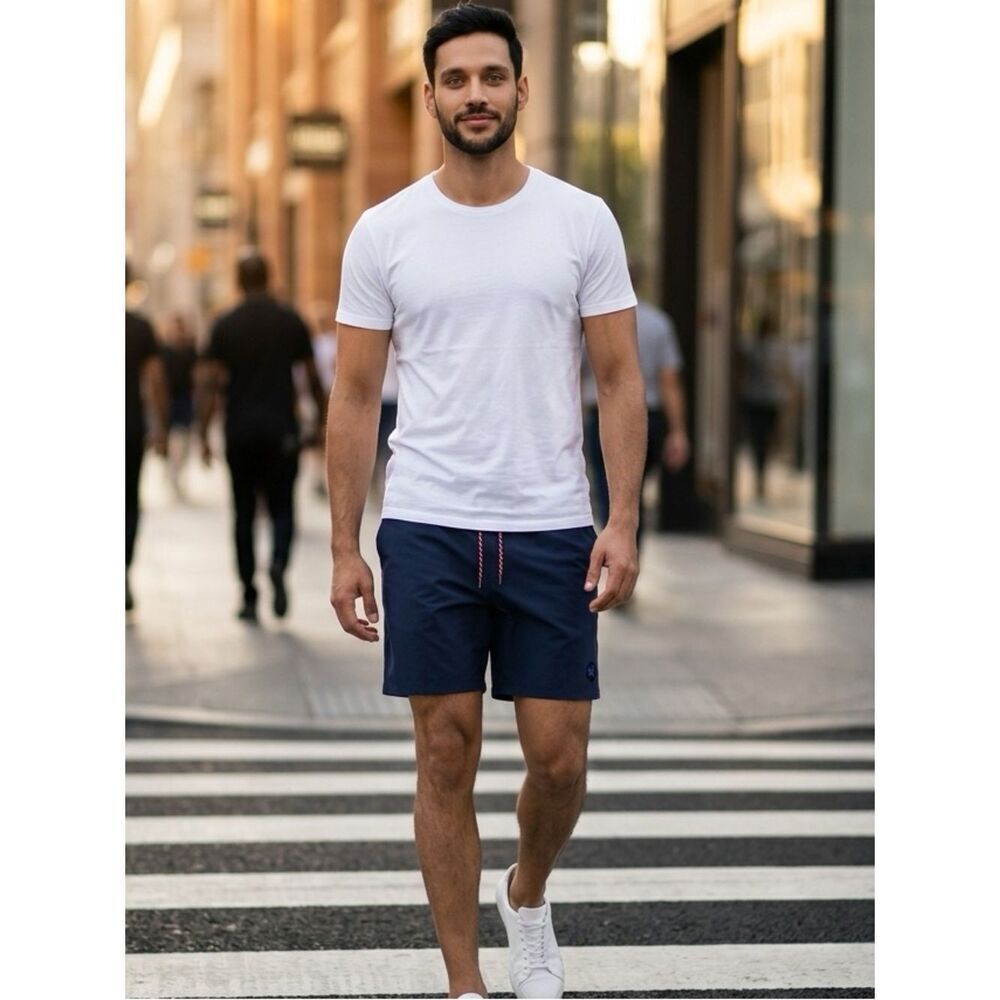 NWT BOAST Men’s Navy Pull On Drawstring Club Tennis Shorts 7” - Size Medium
